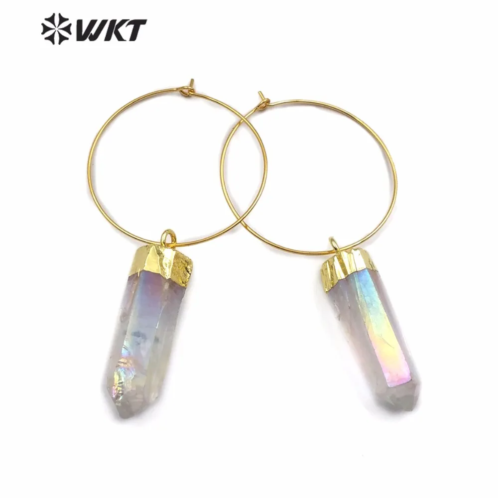 Новые серьги-подвески из натурального кварца ауры WT-E493 WKT винтажные золотые