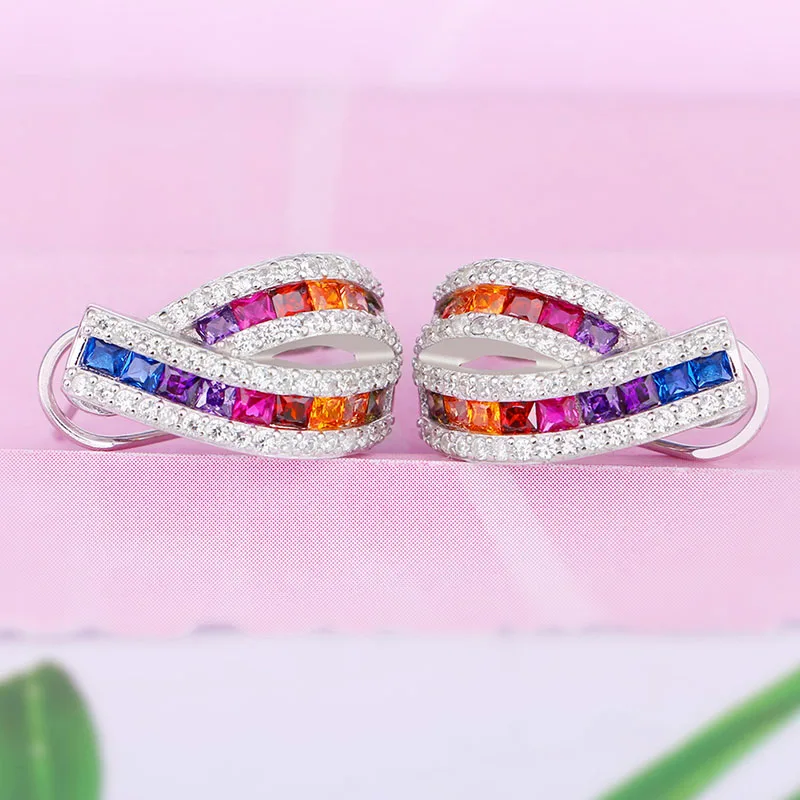 Женские серьги из серебра 2019 пробы с разноцветными фианитами|Серьги-гвоздики| |