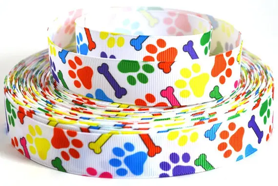 wholesale 50yards/lot 1&quot 25-26mm multicolor colour Paw Print and Dog Bone Grosgrain Ribbon | Дом и сад