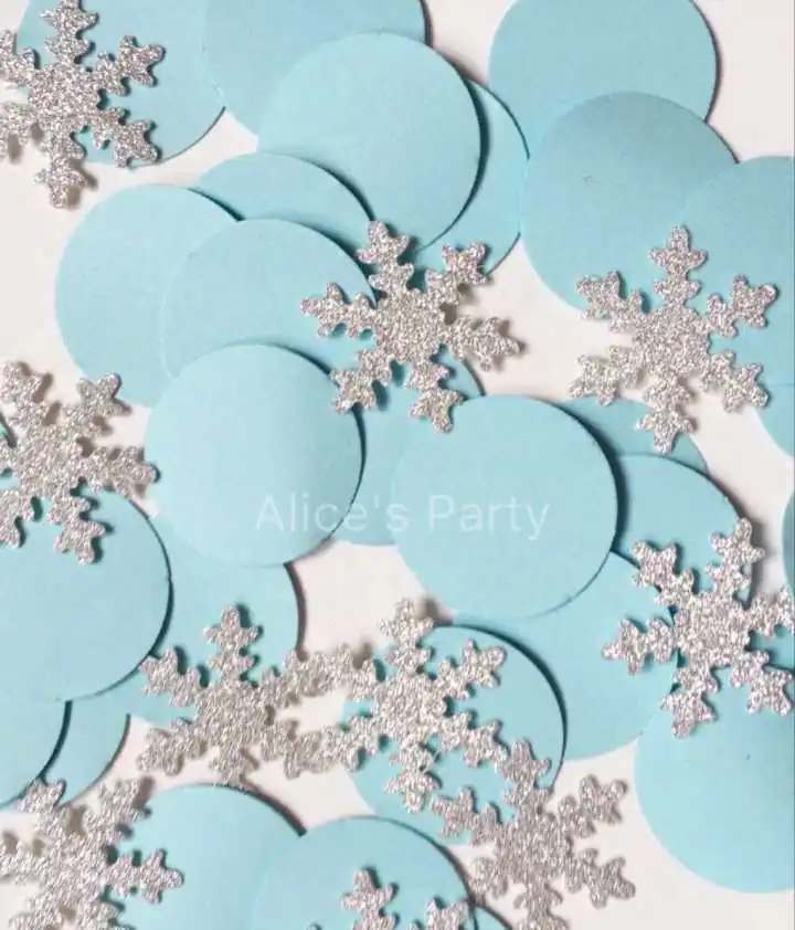 Hand punched Silver Snowflake Confetti Baby Birthday Party Table Setting Scatter 400pcs Light Blue Wedding X'mas | Дом и сад