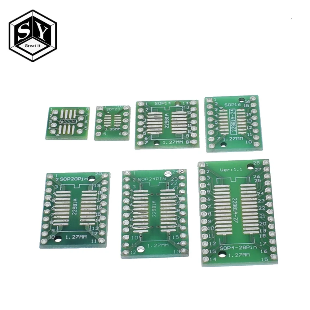 Здорово 35 шт. = 7value * 5 набором плат PCB SMD обратиться к DIP СОП MSOP SSOP TSSOP SOT23 8 10 14 16 20 24 28 SMT