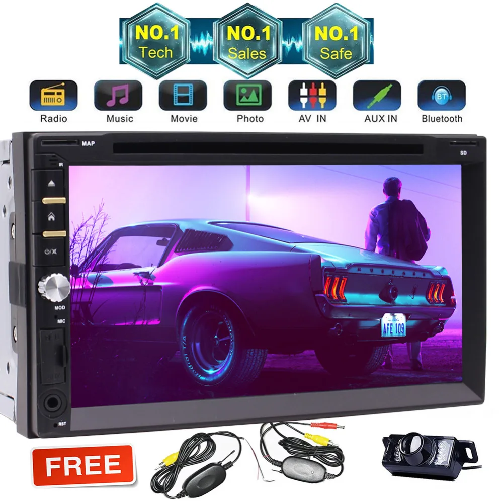 EinCar 7'' Double Din In-Dash Car Stereo Receiver Bluetooth Disc/MP3/MP4 Player AM/FM Radio Microphone SD Card Reader+Camera |