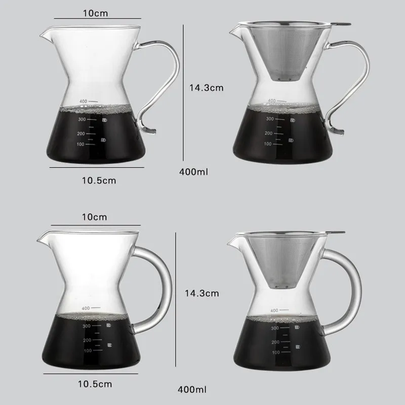 400 мл термостойкие Кофе чайник Стекло горшок с Нержавеющая сталь фильтр воронка