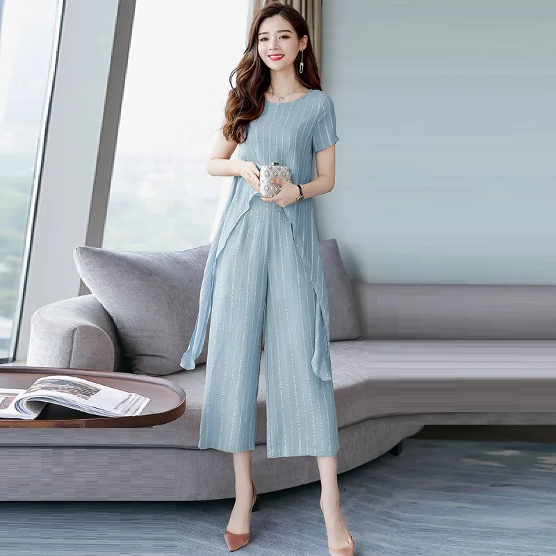 Новинка лета 2019 модные элегантные шифоновые розовые комплекты со штанами