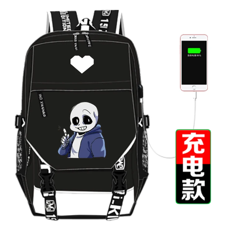 K Undertale Flowey Sans скелет печати рюкзак унисекс путешествия рюкзак USB интерфейс ноутбук Рюкзак Холст Школьные сумки - Цвет: K