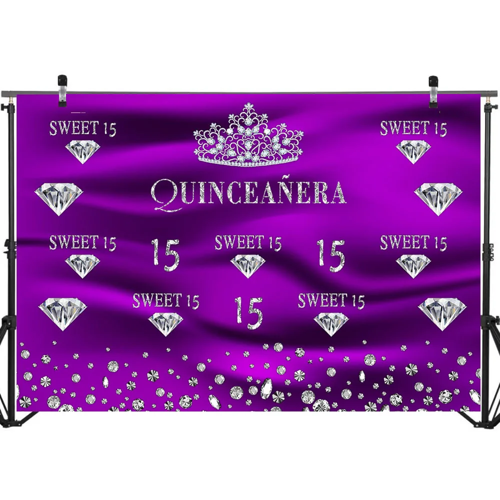 Neoback Quinceanera фиолетовый фон сладкий 15 день рождения фотографии задний план украшения баннер алмаз для взрослых церемония