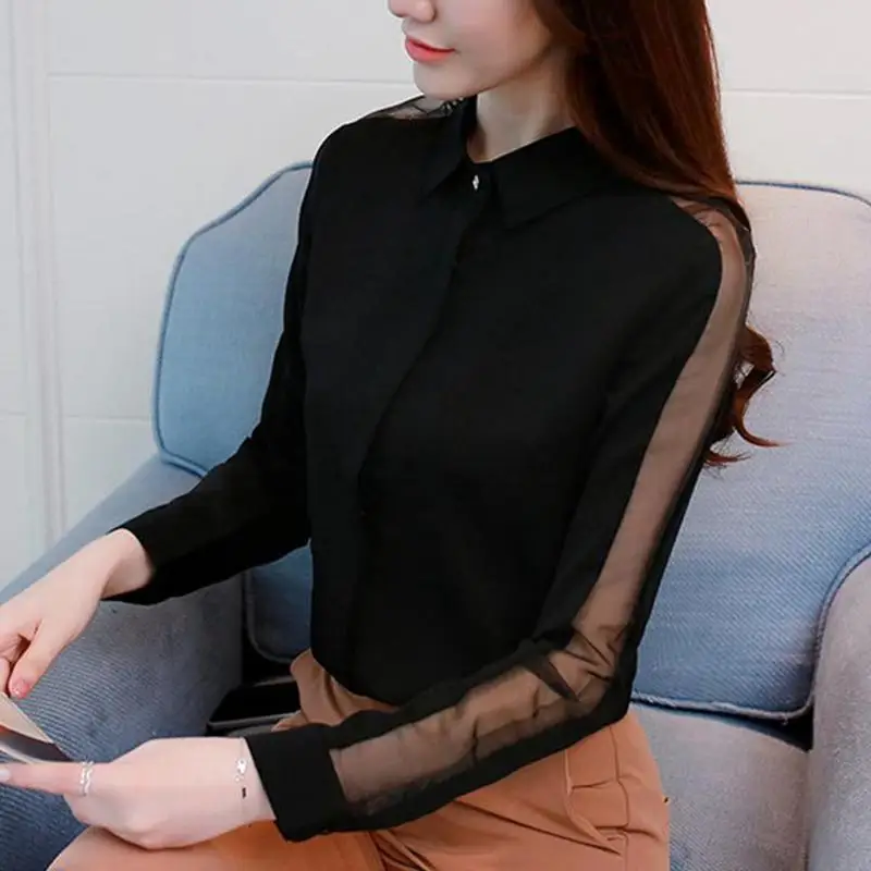 SEXMKL женские блузки осень зима длинный рукав белая шифоновая блузка Femme Blusa Feminina офисные женские Топы Рубашки черные