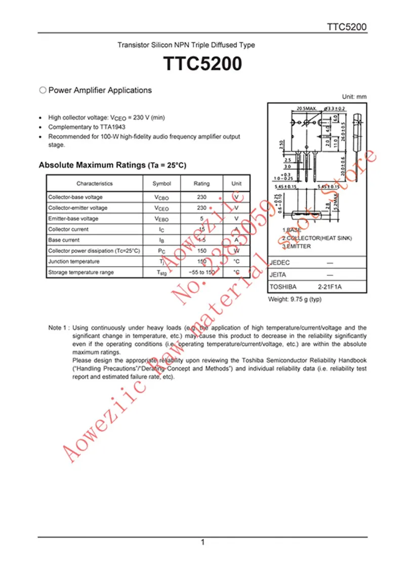 Aoweziic+ 100 Пара новые импортные оригинальные 2SA1943 2SC5200 A1943 C5200 TTA1943 TTC5200 до-264 {происхождения: Япония}