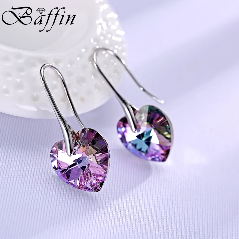 Висячие серьги перегородки подвесные кристаллы сердца от Swarovski для женщин