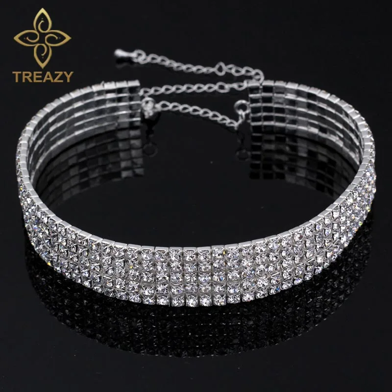 TREAZY, модные дизайнерские ювелирные изделия для женщин, для невесты, для свадебной вечеринки, выпускного вечера, растягивающееся Колье со стразами, ожерелье с эластичным шнуром - Окраска металла: 5 Row Crystal