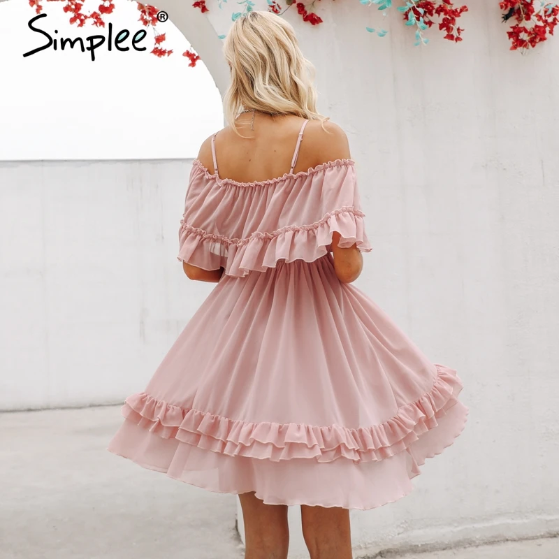Женское шифоновое платье Simplee с открытыми плечами 2019 женское синее короткое