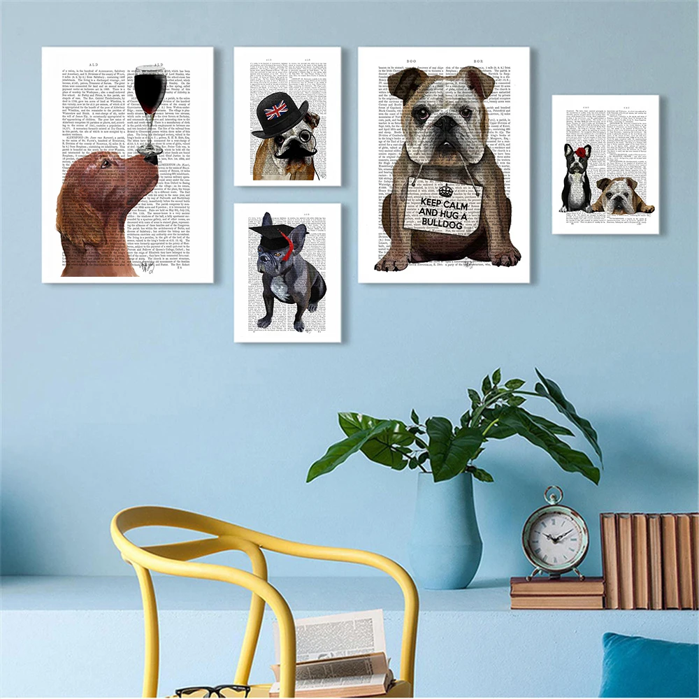 Abstract Painting Wall Pictures for Living Room Home Decor Cute Dog Paper Quotes Kids Art Canvas Poster Cuadros | Дом и сад