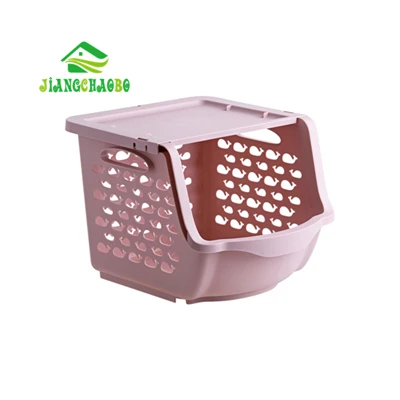 Pink JiangChaoBo Штабелируемая полая пластиковая корзина для хранения, кухонная корзина для хранения овощей, корзина для хранения игрушек, корзина для закусок, корзина для хранения - Цвет: Pink
