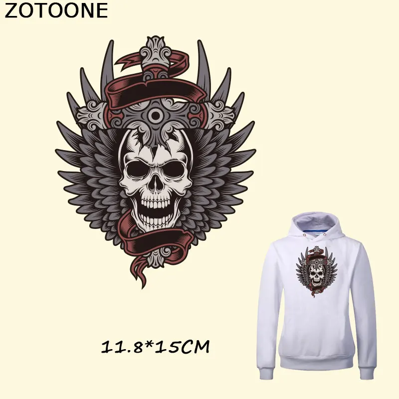 ZOTOONE Череп Панк патчи черные ангельские крылья патч 11 8*15 см Железный На переноске