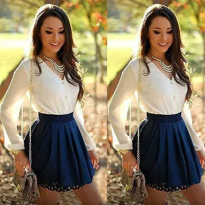 Женское кружевное мини-платье с длинным рукавом и V-образным вырезом | Женская