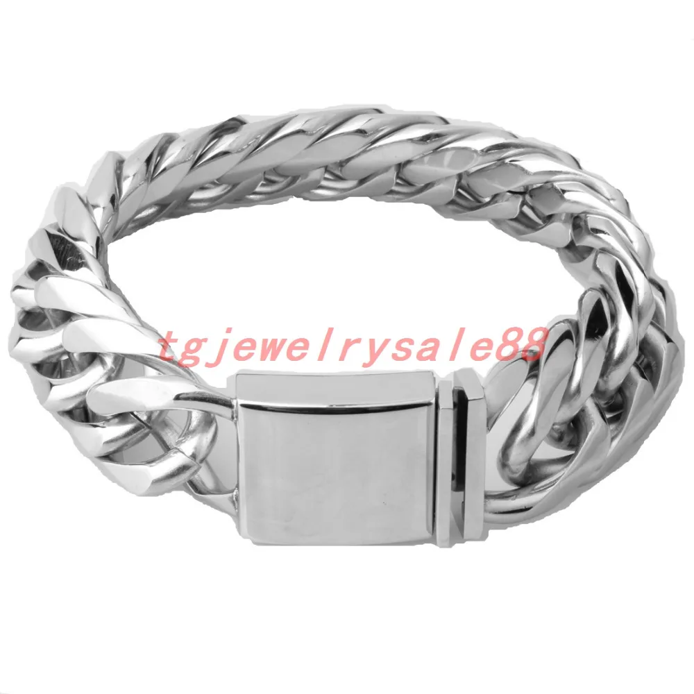 22 мм Широкий Тяжелая Нержавеющая сталь Jewelry Полировки Серебра Кубинский