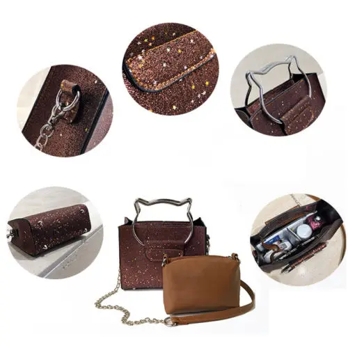 2PCS Women Sequins Handbags Bags PU Leather Cat Ears Shoulder Purse Totes | Багаж и сумки