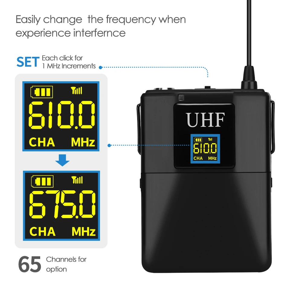 Профессиональный беспроводной микрофон UHF система петличный с отворотом
