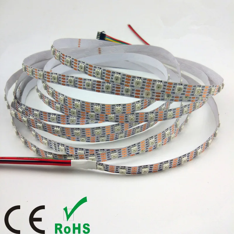 WS2815 DC12V адресуемых полный цвет RGB 5050 светодио дный полосы; 60 светодио дный s/m; 5 м; не-водонепроницаемый; IP33 белый PCB