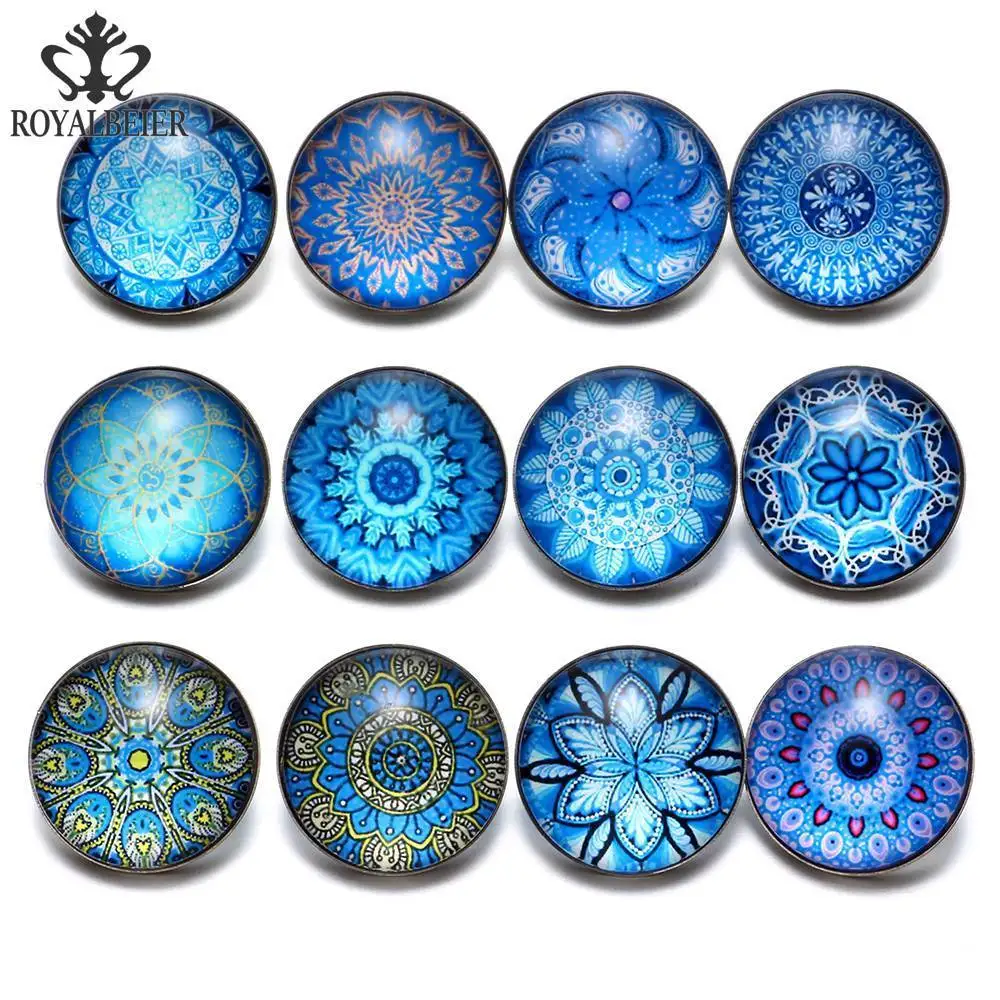 

RoyalBeier Kaleidoscope Snap Buttons Beads 12pcs/Lot 18mm Cabochon Glass Snaps Fit DIY Bracelets For Unisex Charm Jewelry Bijoux