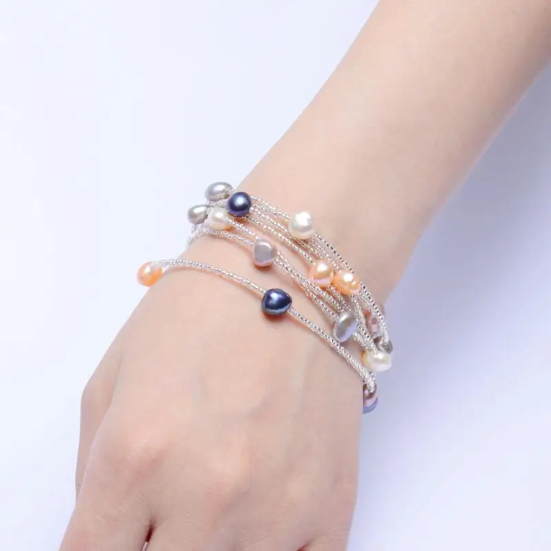 ASHIQI натуральный пресноводный барочный жемчуг браслет для женщин Красочные