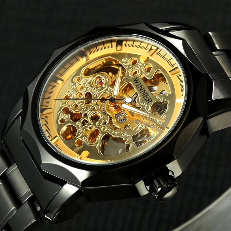 Победитель Новые Роскошные наручные часы для мужчин Скелет автоматические