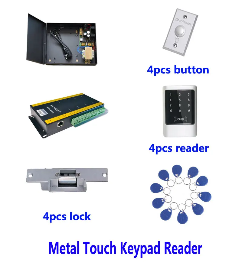Hi end 32 разрядный комплект контроля доступа TCP/ip четыре двери + powercase strike lock ID