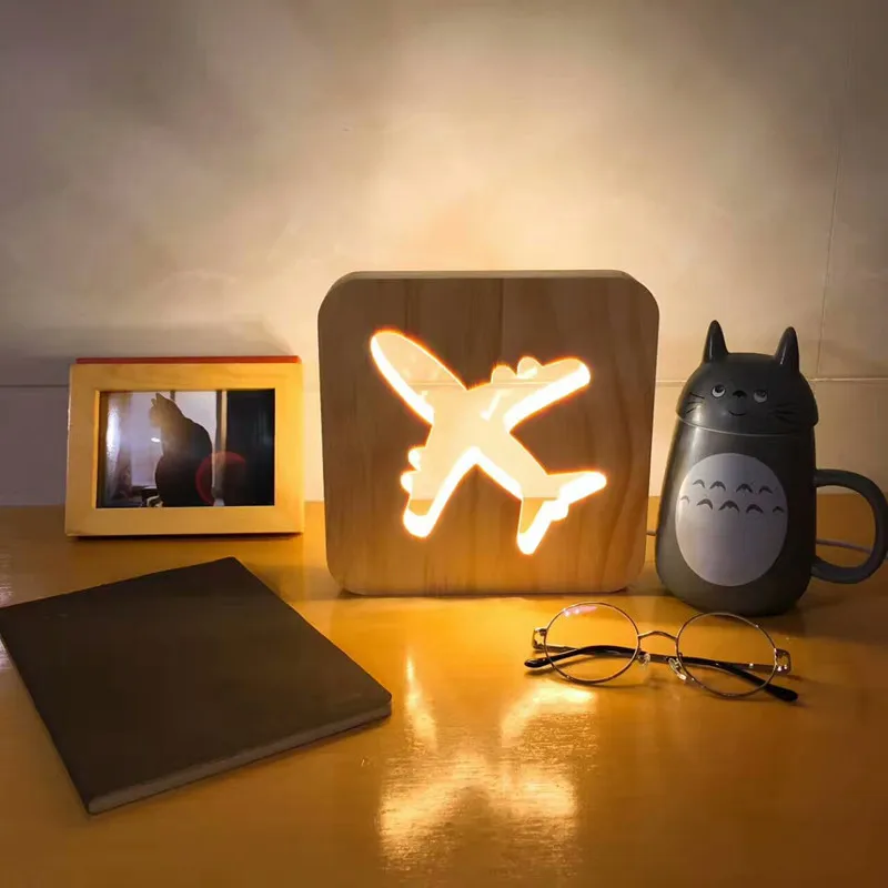 Творческие деревянные резные полые кадров светодиодный ночной Светильник