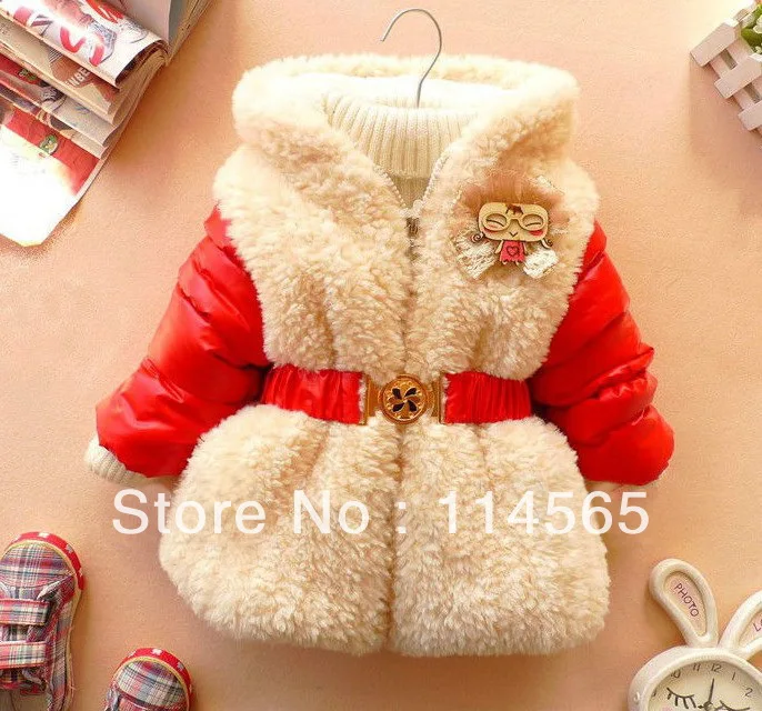 New children outerwear baby girls fashion PU longSleeve winter warm hoodies with belt coat free shipping | Мать и ребенок
