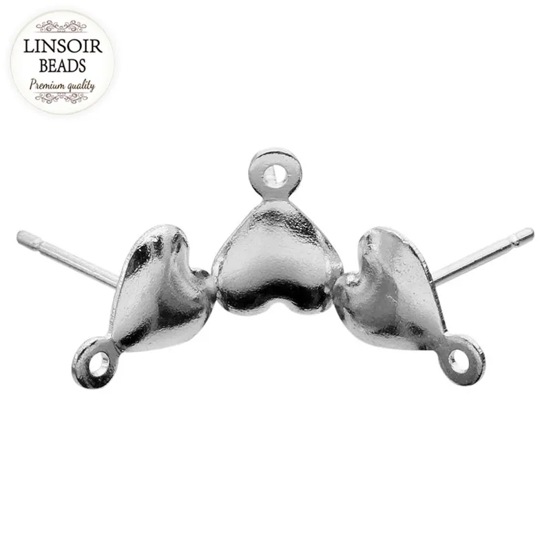 20 шт./лот медный серебристый цвет серьги-гвоздики с сердечками пустые