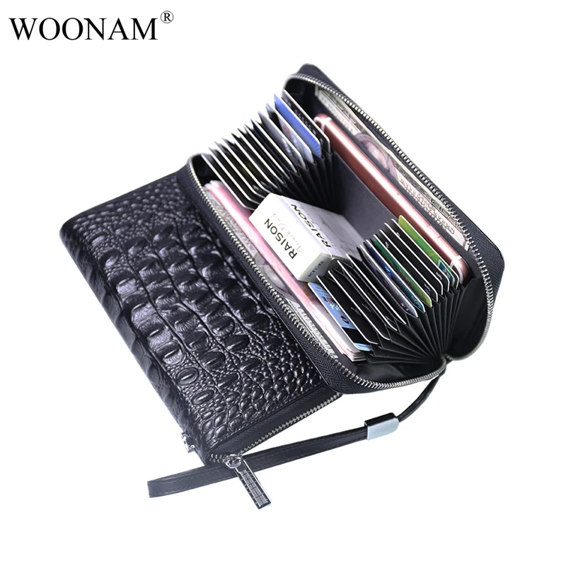 WOONAM Натуральная Воловья кожа в аллигаторе крокодиловый узор большой емкости длинный Zippy несколько отделений для карт клатч кошелек WB821
