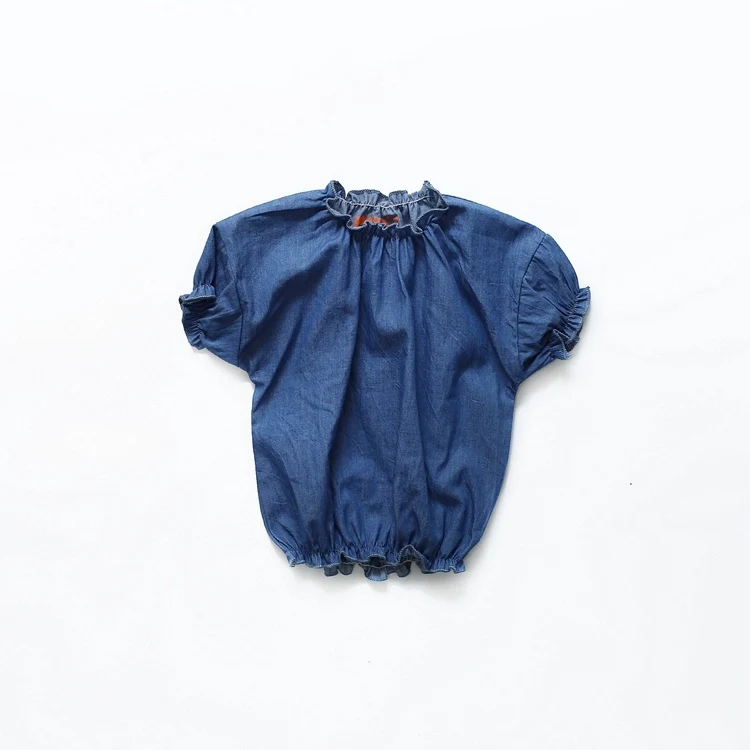 02 Denim Майя; сезон лето Детский Фонарь рукава футболка в горошек для девочек блузки с защипами, детские весенние камуфляжные футболки, 81124 - Цвет: 02 Denim