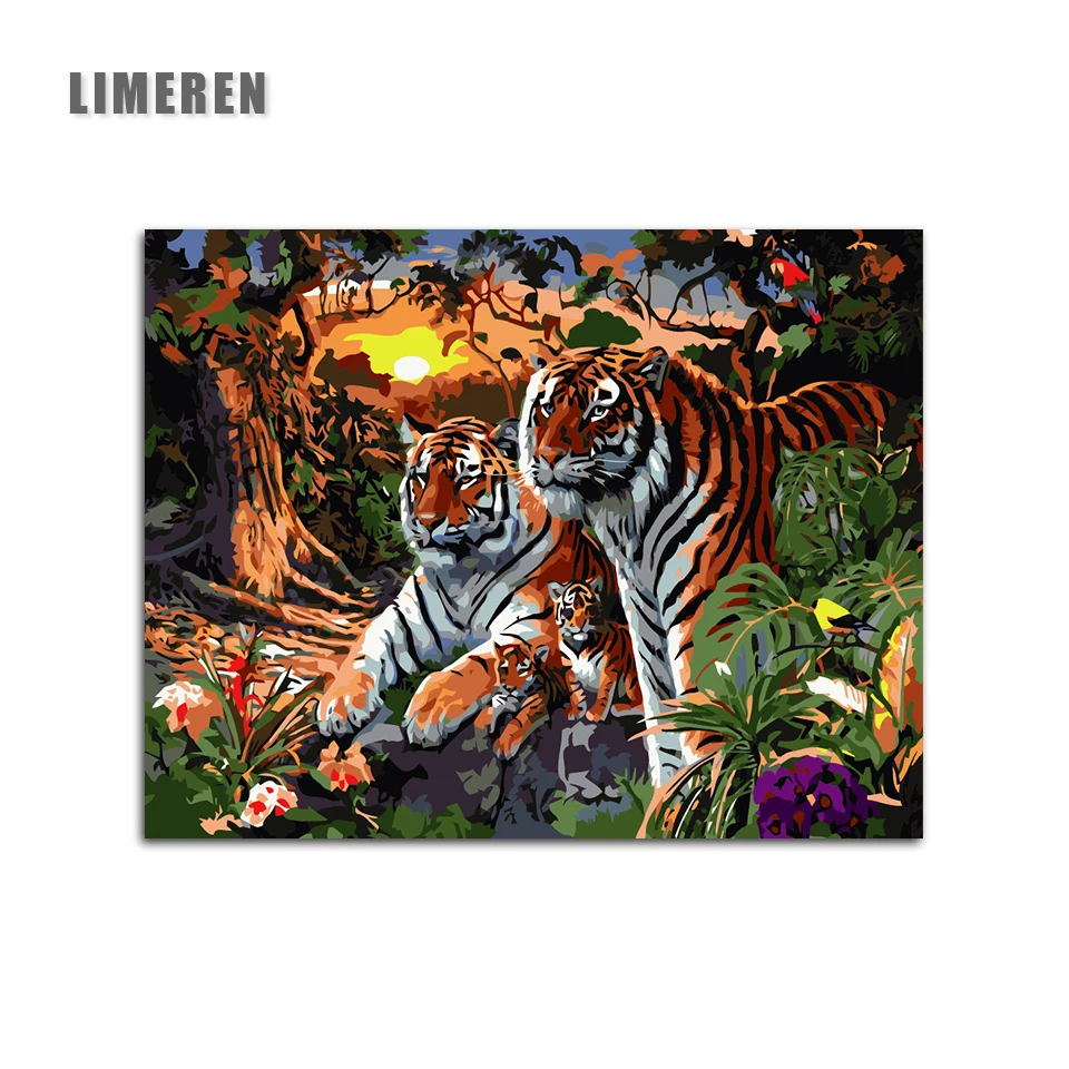 Europe Home Decoration Tiger Family DIY Canvas Oil Painting Unframed Pictures By Numbers Wall Art | Дом и сад