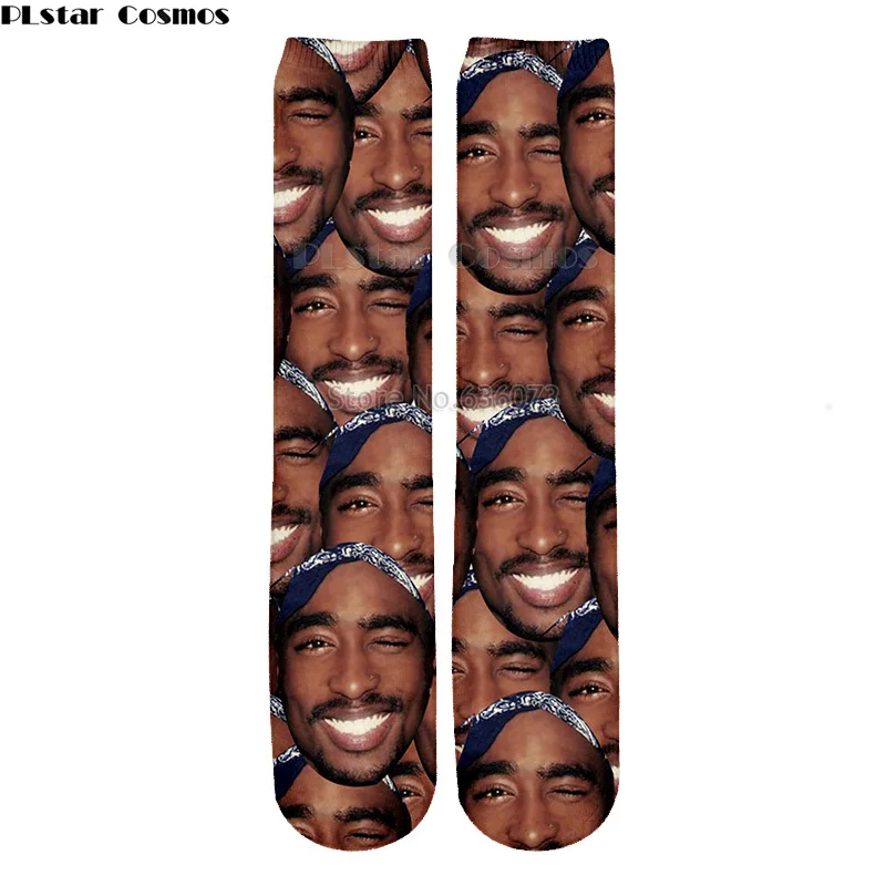 

PLstar Cosmos 2018 New style Fashion Knee High Socks Rapper 2pac Tupac Funny Collage 3D Print Men's Women's Hip hop Socks