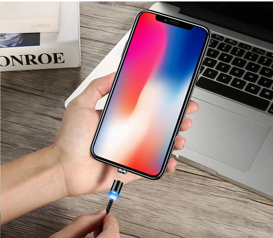 Светодиодный магнитный Магнитный кабель для быстрой зарядки iPhone Xs Max для samsung Xiaomi huawei Android type C Micro USB