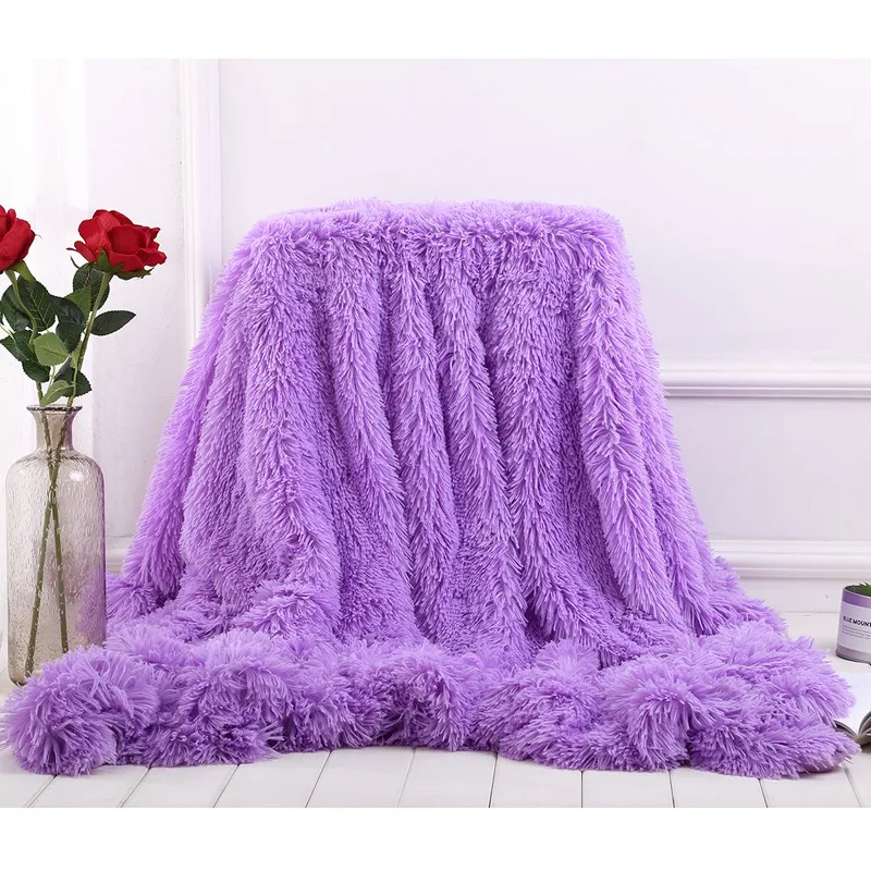 Purple Горячая Распродажа мягкое мохнатое одеяло из искусственного меха/плюшевое декоративное одеяло из кораллового флиса - Цвет: Purple
