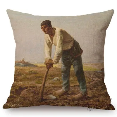 Jean Francois Millet Pastoral Realism Oil Painting The Gleaners Harvest Home Decoration Art Pillow case Linen Sofa Cushion Cover - Цвет: T304-3