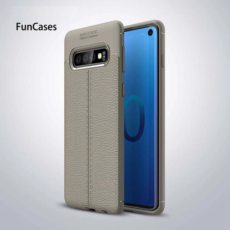 Для samsung Galaxy S10 случае S10 плюс крышка Личи Pattern ударопрочность Чехлы ТПУ телефон для Galaxy S10 Lite задняя крышка - Цвет: Gray