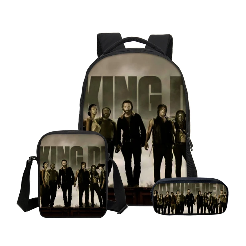 

The Walking Dead Prints Boys Backpacks Set Fashion Customize Teenage School Bookbag Pen Pouch Casual Mochia Laptop Shoulder Bags