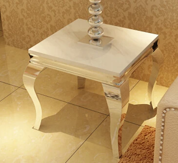 

Stainless steel metal assembled marble toughened glass small tea table.Coffee Tables