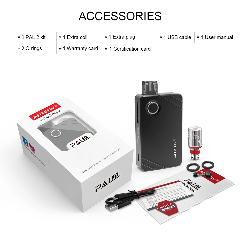 Артерия PAL 2 Pod система Vape мод с 5 шт атомайзер ядро 1000 мАч встроенный аккумулятор 3