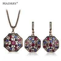 madrry bridal jewelry sets necklaces earrings for women antique gold colar turkish green resin brincos crystals schmuck