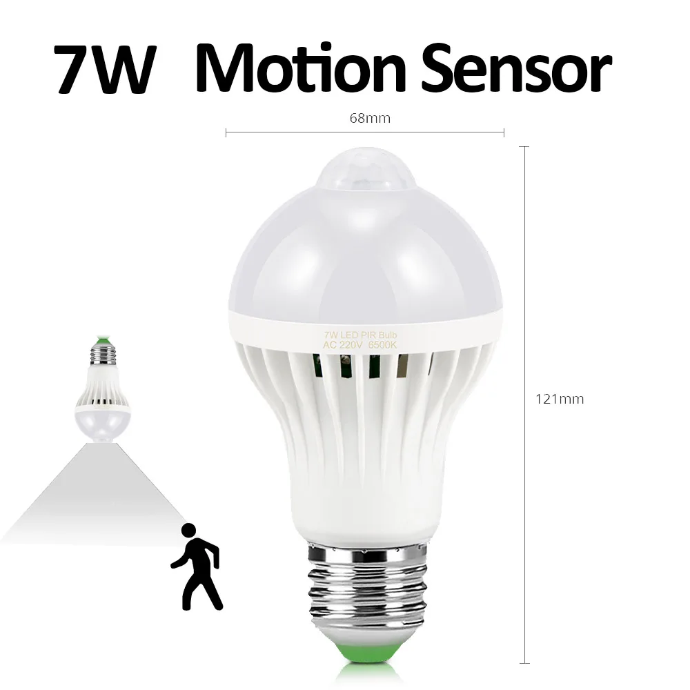 Motion Sensor 7W Сенсорный светильник s PIR сенсор светодиодный светильник с датчиком движения Ночной светильник с датчиком звука и голоса лампочка с переменным током 220 В светильник для лестницы и балкона ing - Испускаемый цвет: Motion Sensor 7W