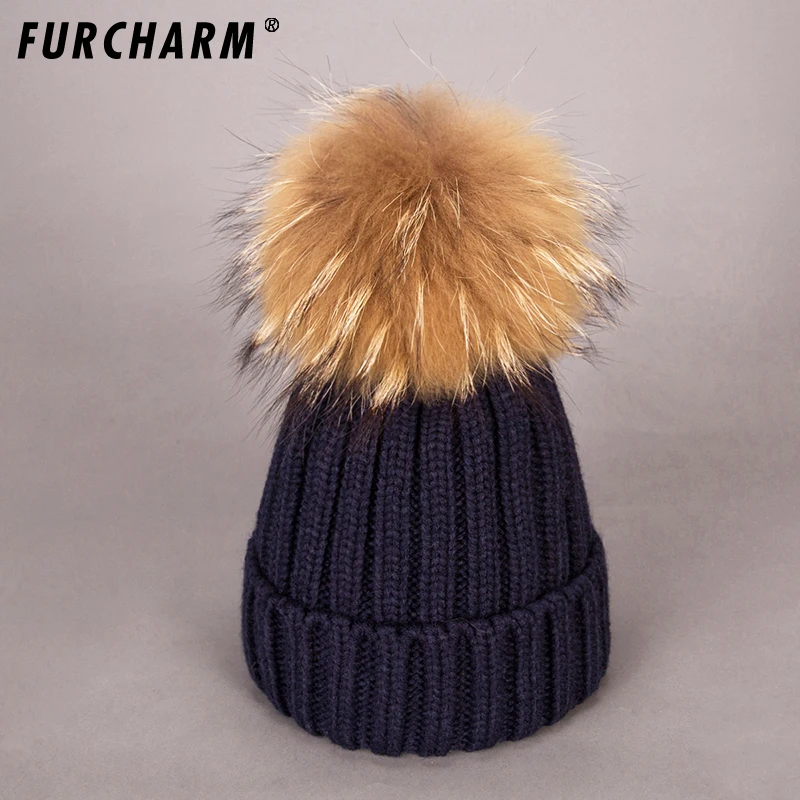 Женская меховая шапка FURCHARM для зимы вязаные шерстяные шапки пушистые меховые с
