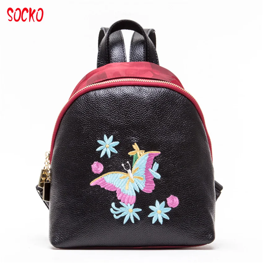 

2018 New high quality hot fashion butterfly embroidered shoulder bag leather Oxford backpack ZL65