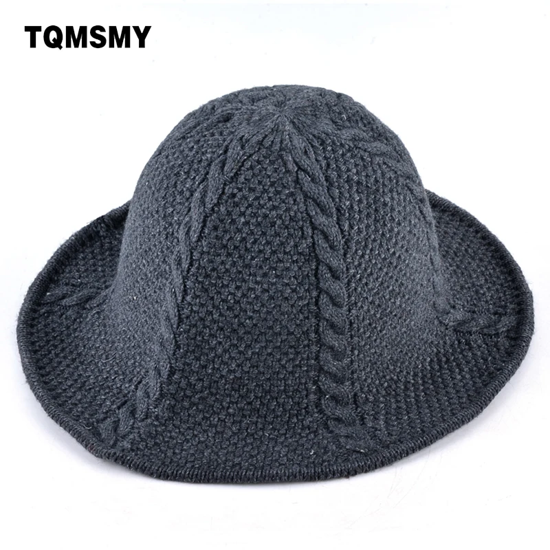 TOMSMY Зимняя шерстяная шляпа из смешанной ткани женская вязаная Панама