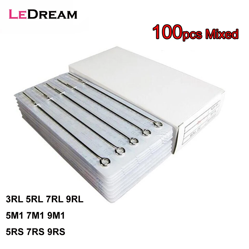 

100PCS Disposable Mixed Assorted Sterilized Tattoo Needles 3RL 5RL 7RL 9RL 5M1 7M1 9M1 5RS 7RS 9RS For Tattoo Machine Gun Grip