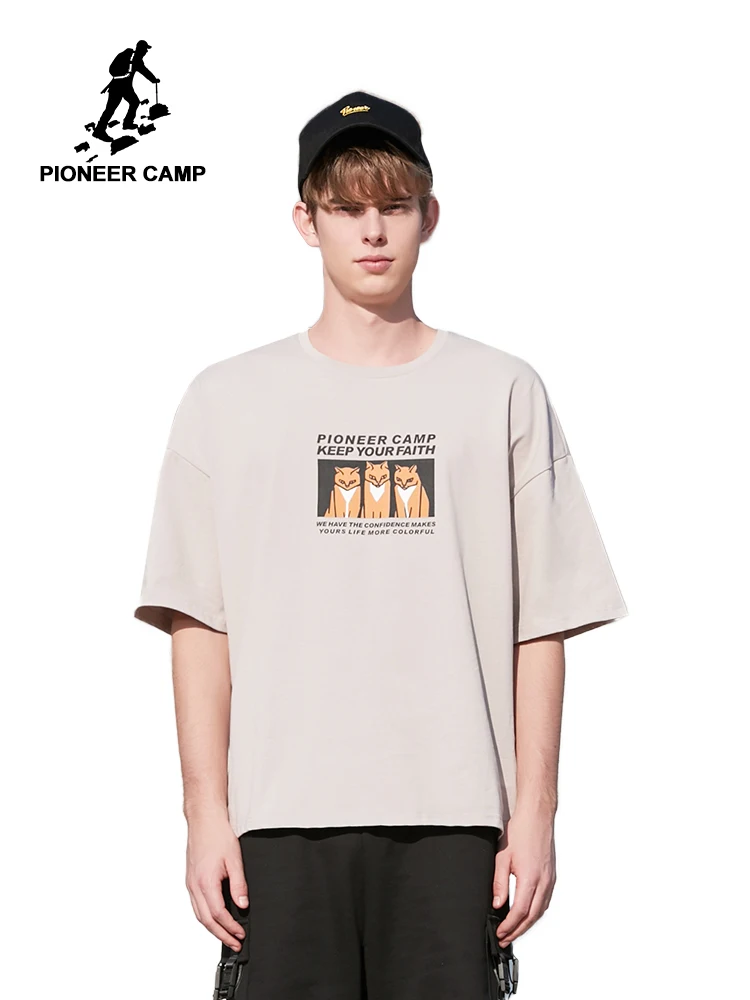 Мужская футболка Pioneer Camp хлопковая Футболка большого размера с принтом кота в