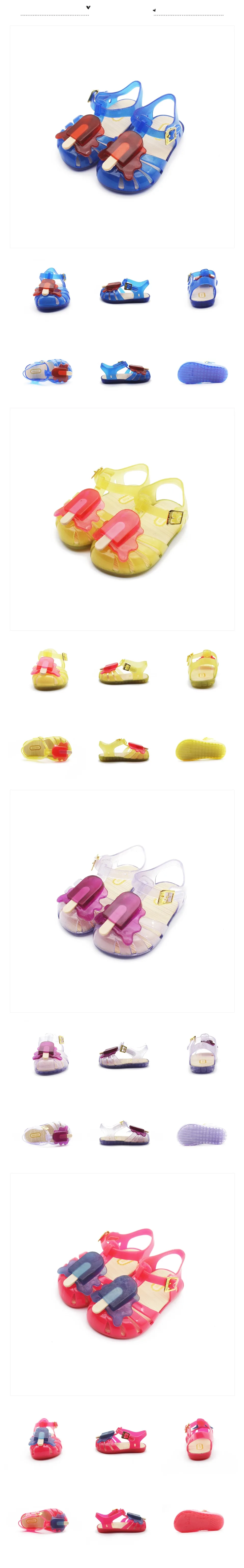 Mini Melissa/стильные прозрачные сандалии для девочек с изображением мороженого; Новинка года; сандалии в римском стиле для девочек; детская обувь; прозрачные детские сандалии с нескользящей подошвой