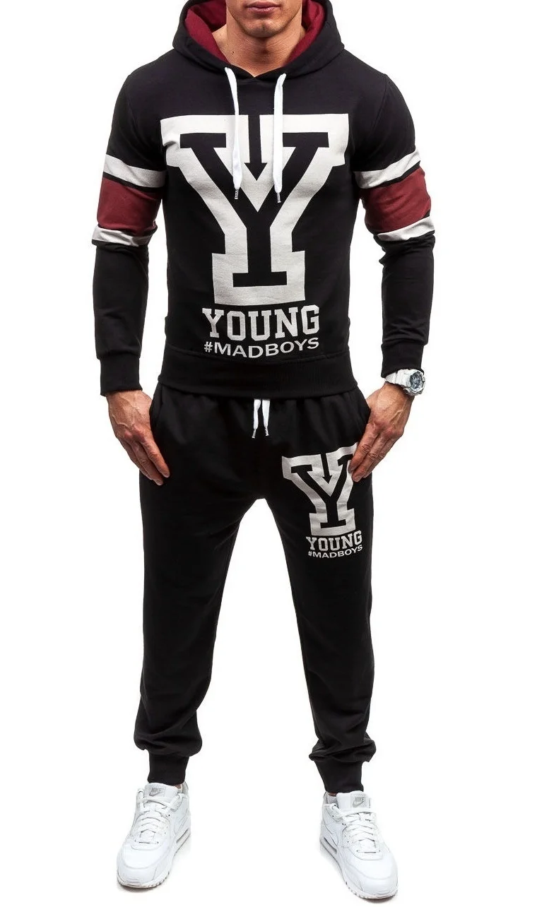 ZOGAA New Style Men's Hooded Sweatshirt and Sport Pants Two Piece Set Casual Autumn Sportswear Letter Printed mens tracksuit | Мужская